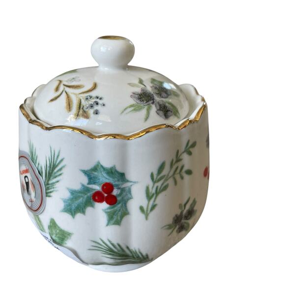 Grace Teaware Christmas Holly Poinsettia Porcelain Sugar & Creamer Set New - Picture 5 of 16